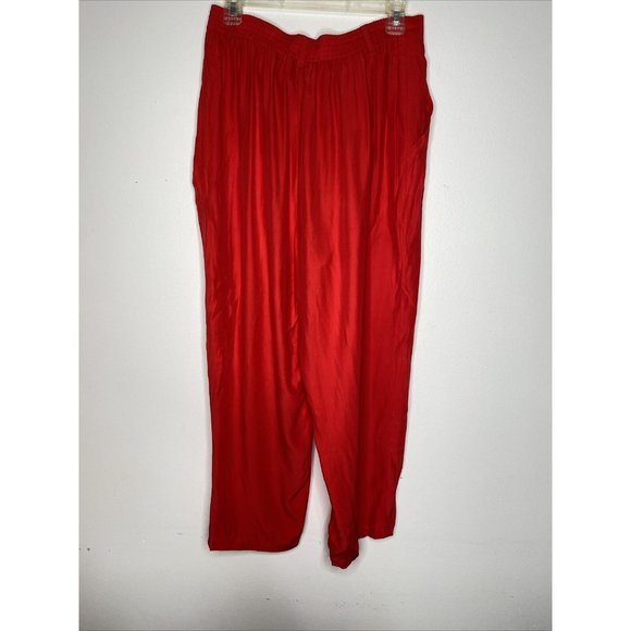 Vintage First Issue Red Silk Pants Sz 12, High Waisted Wide Leg Pleated Pockets - Picture 6 of 7